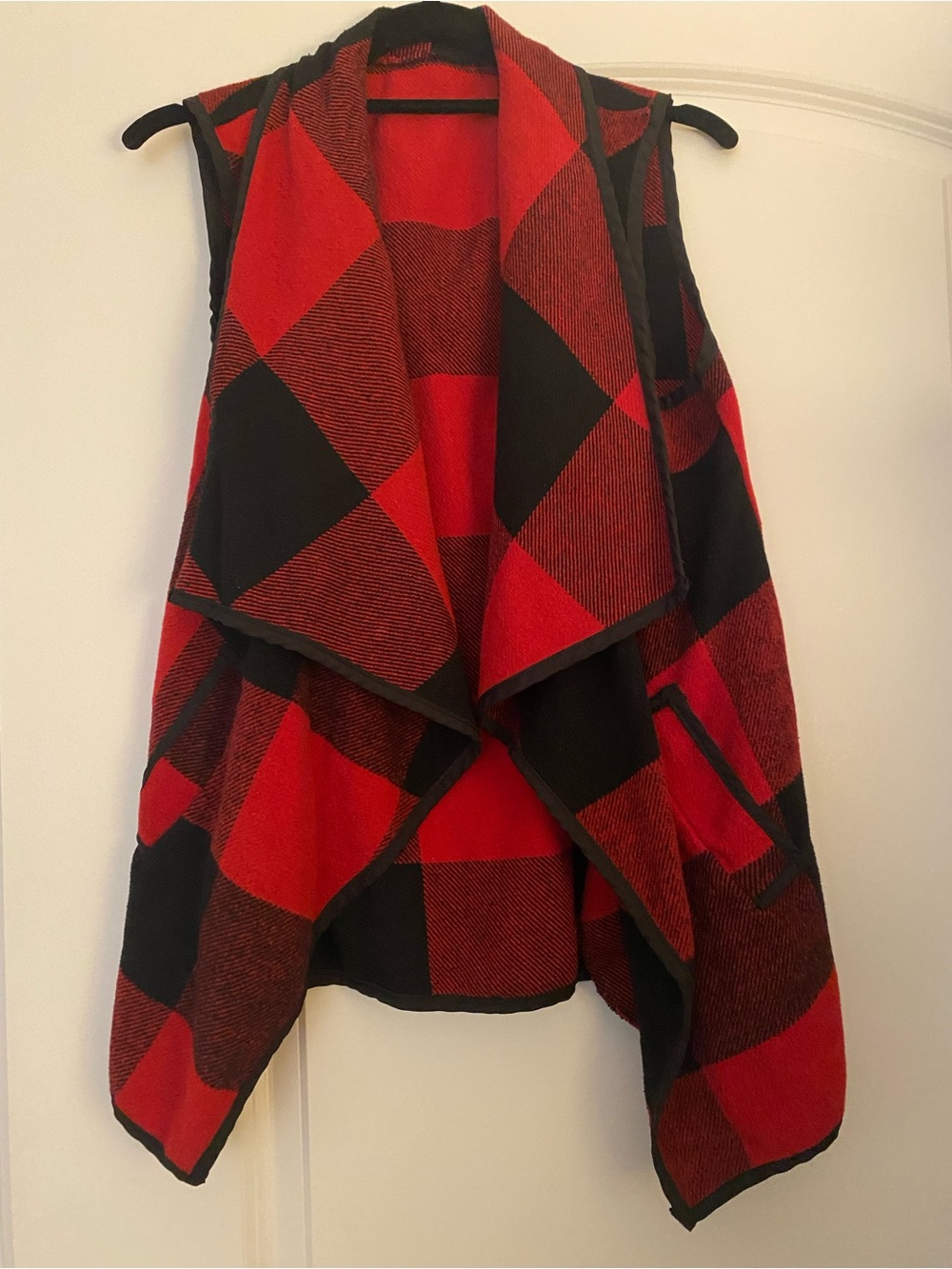 Red and Black Buffalo Plaid Draped Vest